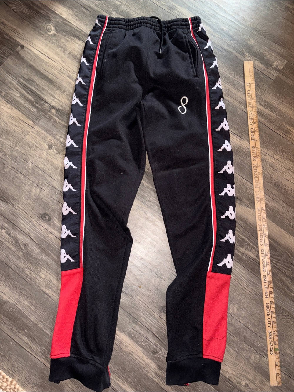 Vintage 90s Kappa Black Joggers with White Logo and Red Trim small